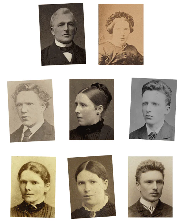 Samenstelling van foto's die het gezin Van Gogh laten zien: Vincent met zijn ouders, broers en zussen